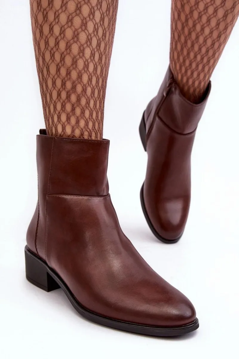 Discount Buty Sergio Leone Damskie Skórzane Botki Na Suwak Brązowe Semotti