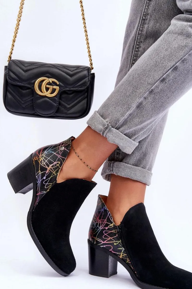 New Maciejka Damskie Skórzane Botki Na Słupku 04492-99 Czarne Czarny