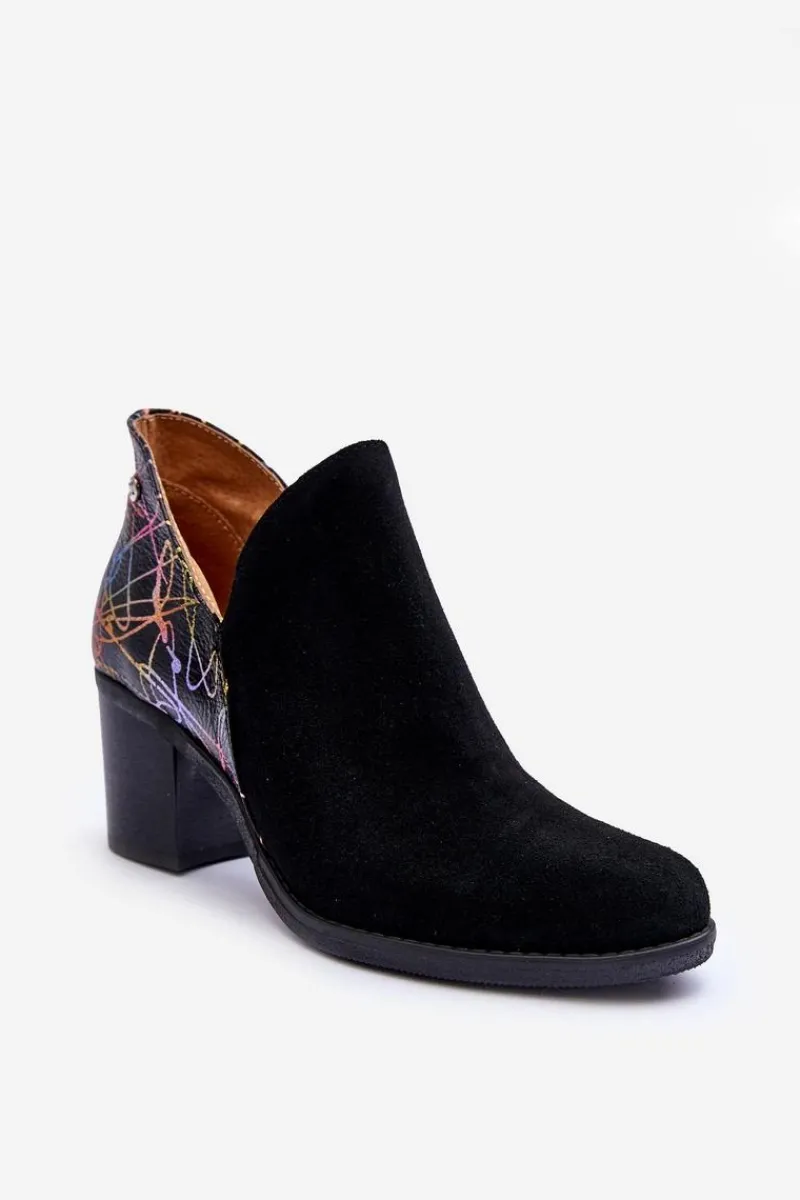 New Maciejka Damskie Skórzane Botki Na Słupku 04492-99 Czarne Czarny