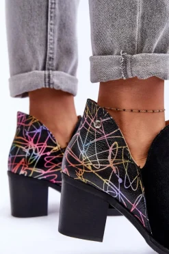 New Maciejka Damskie Skórzane Botki Na Słupku 04492-99 Czarne Czarny