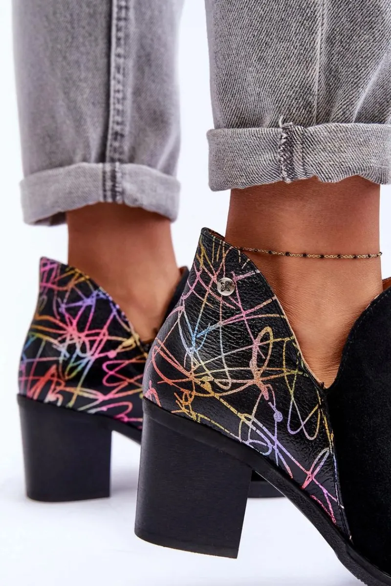 New Maciejka Damskie Skórzane Botki Na Słupku 04492-99 Czarne Czarny