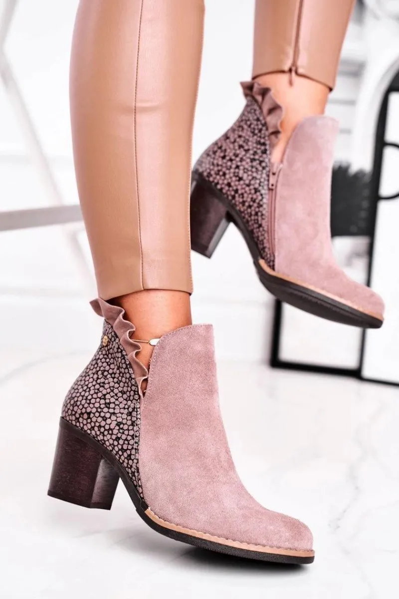 Botki Wiosenne|Botki Maciejka>Maciejka Damskie Skórzane Botki Na Słupku Beżowe 04833-04