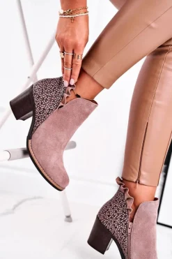 Botki Wiosenne|Botki Maciejka>Maciejka Damskie Skórzane Botki Na Słupku Beżowe 04833-04