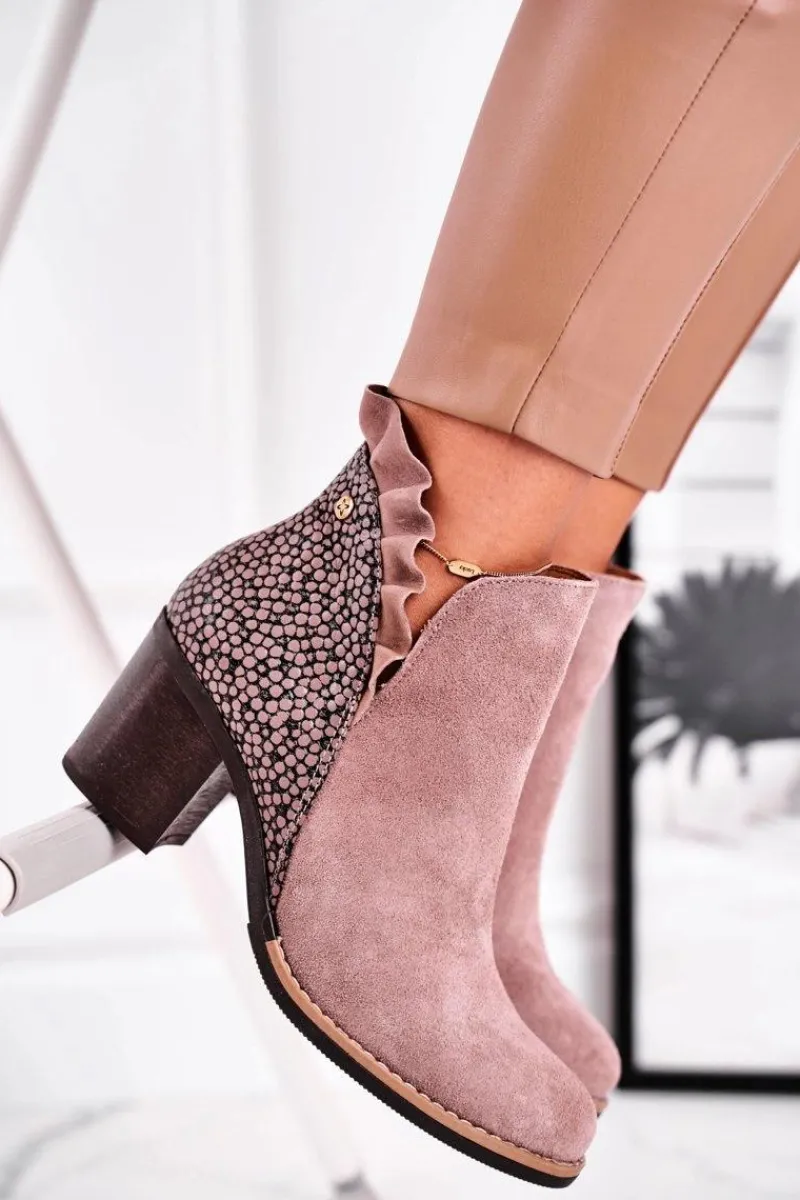 Botki Wiosenne|Botki Maciejka>Maciejka Damskie Skórzane Botki Na Słupku Beżowe 04833-04