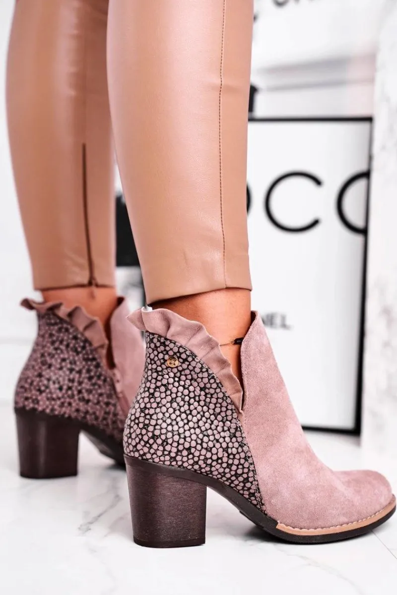 Botki Wiosenne|Botki Maciejka>Maciejka Damskie Skórzane Botki Na Słupku Beżowe 04833-04