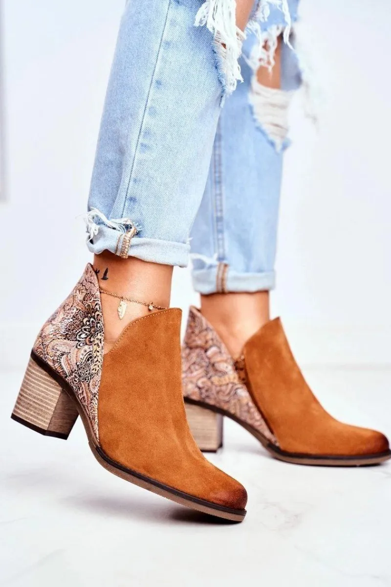 Botki Wiosenne|Botki Maciejka>Maciejka Damskie Skórzane Botki Na Słupku Rude 04492-29