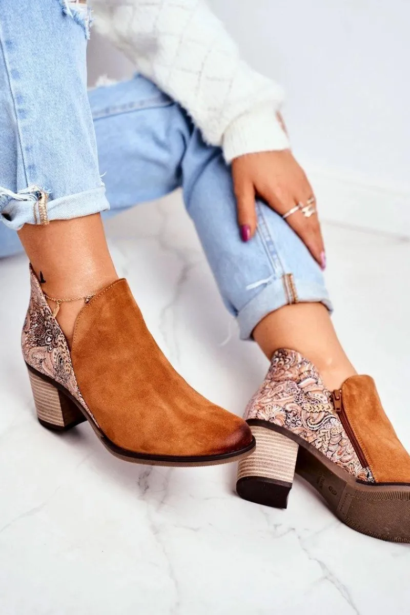 Botki Wiosenne|Botki Maciejka>Maciejka Damskie Skórzane Botki Na Słupku Rude 04492-29