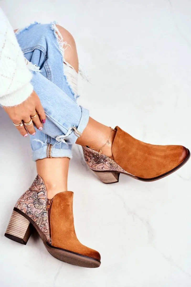 Botki Wiosenne|Botki Maciejka>Maciejka Damskie Skórzane Botki Na Słupku Rude 04492-29