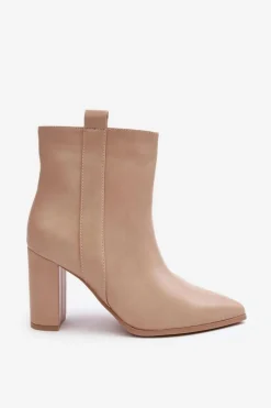 Sale Boto Damskie Skórzane Botki Na Słupku Beżowe Vevine