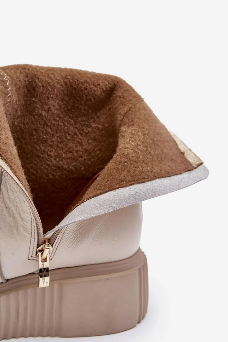 Hot Zazoo Damskie Skórzane Botki Na Platformie Jasnobeżowe Lemar Jenefer