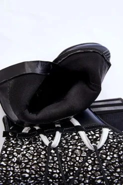 Best Damskie Skórzane Botki Na Obcasie 05605-01 Czarno-Białe Damskie Botki Wiosenne|Botki Na Słupku