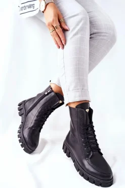 Botki Sznurowane|Czarne Botki>Boto Damskie Skórzane Botki Nicole 2673 Czarne