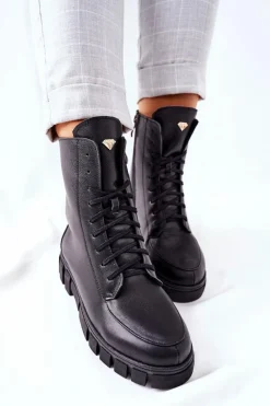 Botki Sznurowane|Czarne Botki>Boto Damskie Skórzane Botki Nicole 2673 Czarne