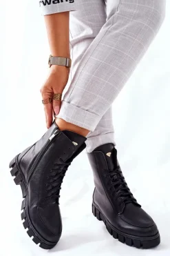 Botki Sznurowane|Czarne Botki><noscript><img width=