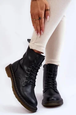 Botki Sznurowane|Czarne Botki>GOE Damskie Skórzane Botki Ocieplane Na Suwak II2N4060 Czarne