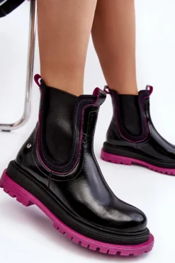 Clearance Damskie Skórzane Botki Sztyblety 06199 Czarne Damskie Botki Maciejka|Botki Skórzane