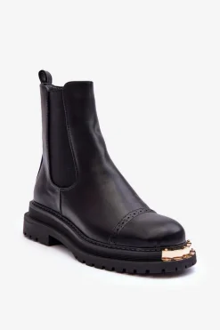 Clearance Boto Damskie Skórzane Botki Sztyblety Czarne Nialee