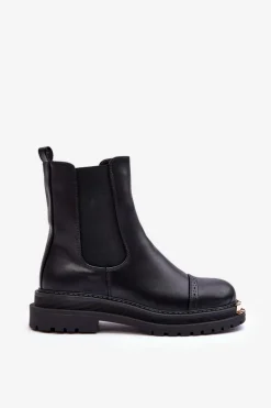 Clearance Boto Damskie Skórzane Botki Sztyblety Czarne Nialee