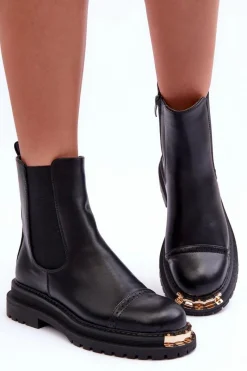 Clearance Boto Damskie Skórzane Botki Sztyblety Czarne Nialee