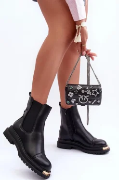 Clearance Boto Damskie Skórzane Botki Sztyblety Czarne Nialee