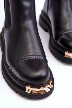 Clearance Boto Damskie Skórzane Botki Sztyblety Czarne Nialee