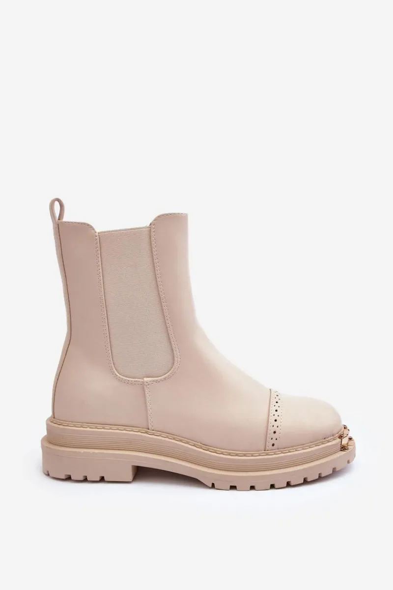 Discount Boto Damskie Skórzane Botki Sztyblety Beżowe Nialee Beżowy