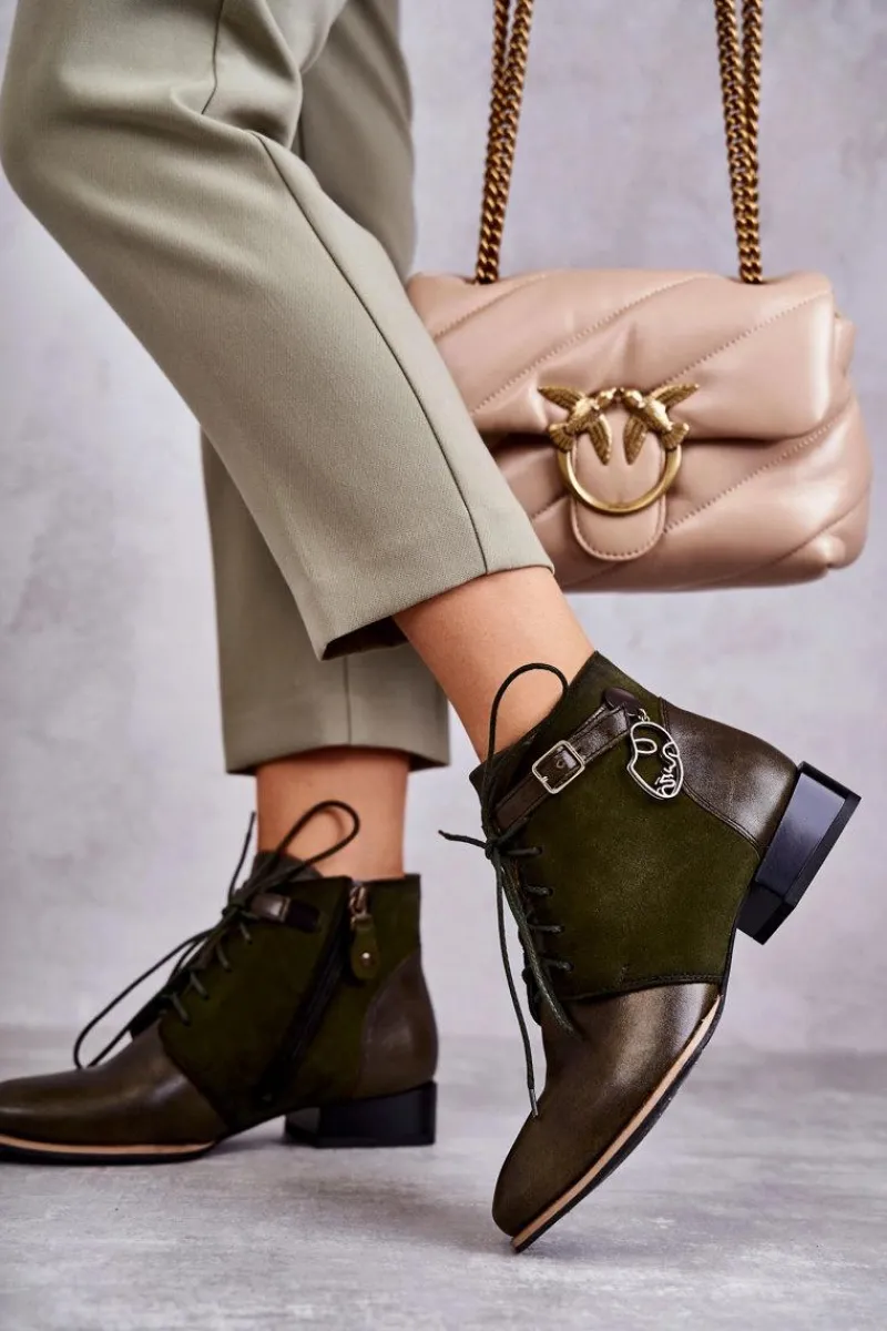 Outlet Maciejka Damskie Skórzane Botki Trzewiki 5743A-09 Zielone