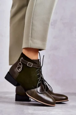 Outlet Maciejka Damskie Skórzane Botki Trzewiki 5743A-09 Zielone