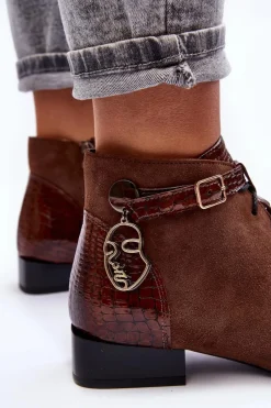 Outlet Damskie Skórzane Botki Trzewiki 5743A-02 Brązowe Damskie Botki Maciejka|Damskie Trapery