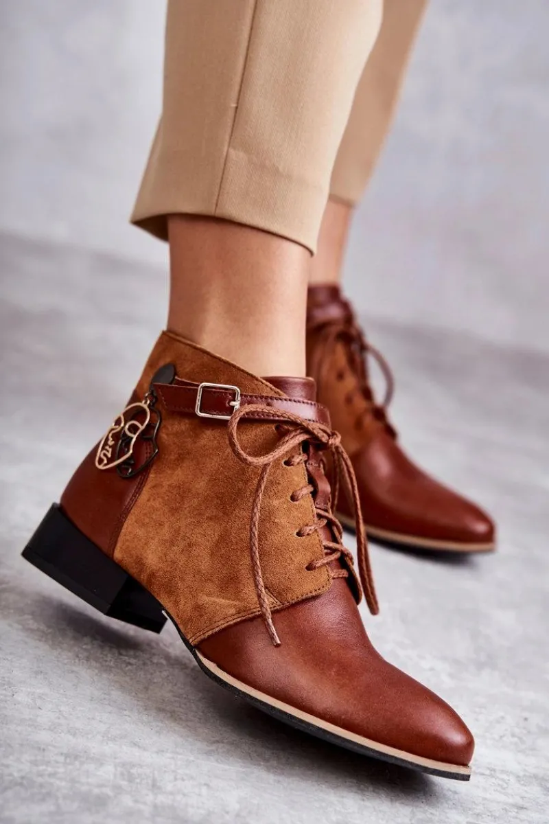 Botki Maciejka|Damskie Trapery>Maciejka Damskie Skórzane Botki Trzewiki 5743A-29 Brązowe Brązowy