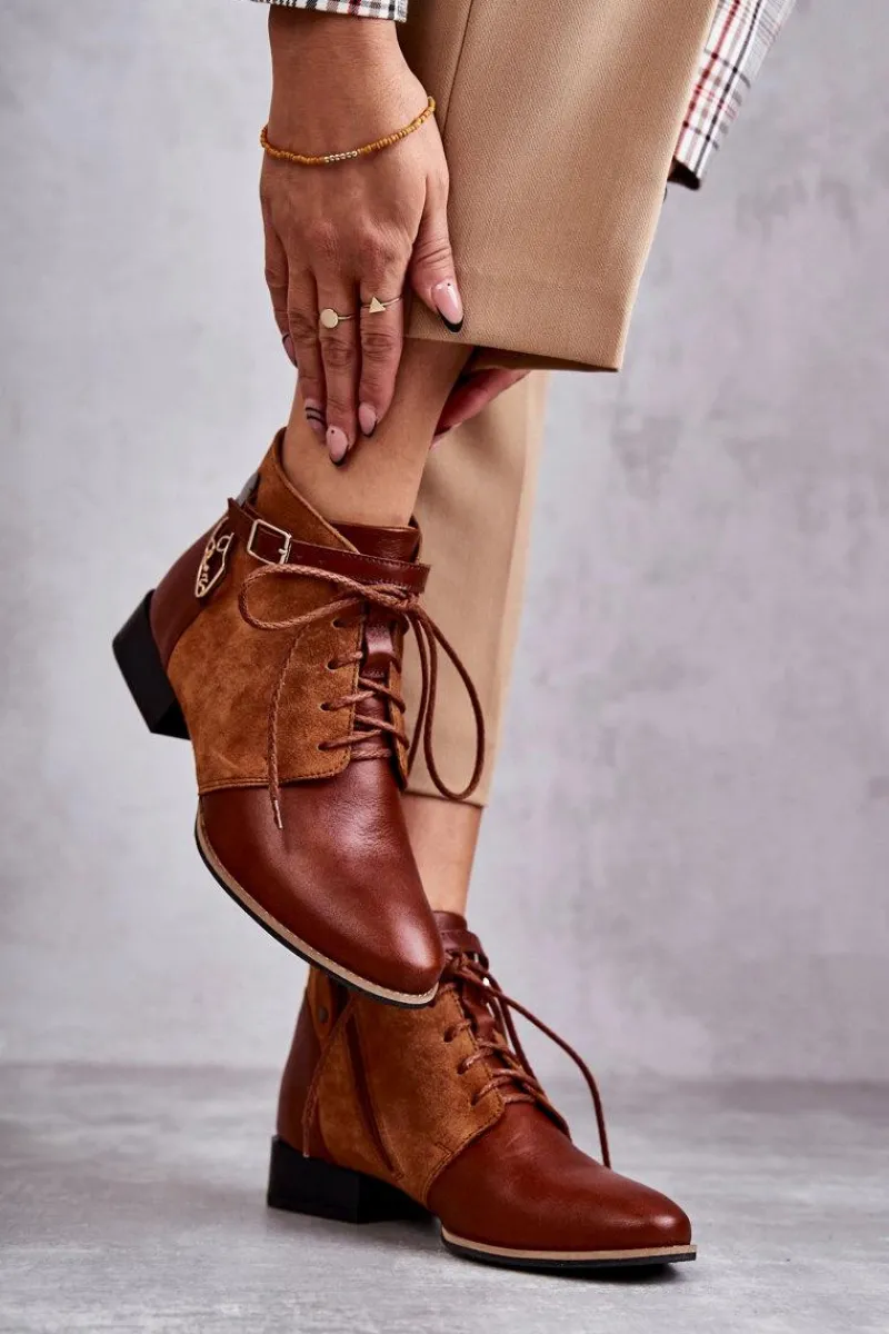 Botki Maciejka|Damskie Trapery>Maciejka Damskie Skórzane Botki Trzewiki 5743A-29 Brązowe Brązowy