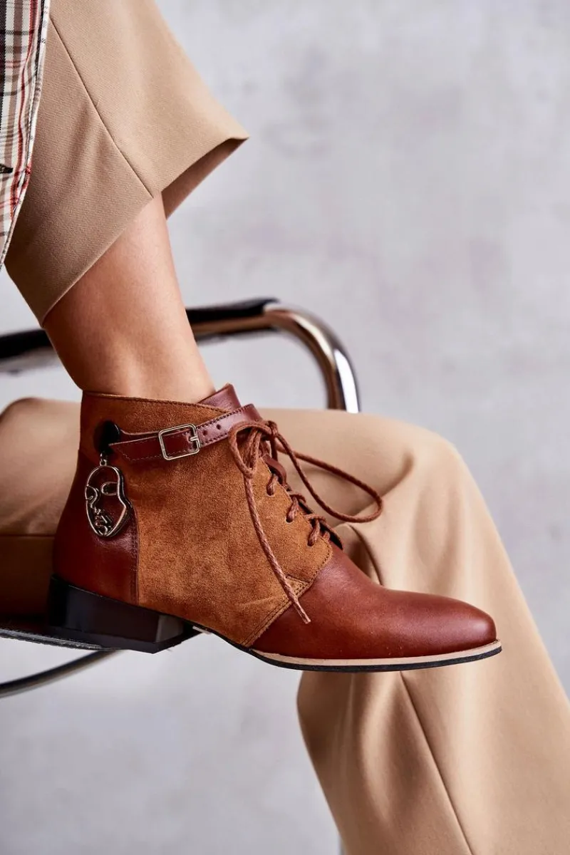 Botki Maciejka|Damskie Trapery>Maciejka Damskie Skórzane Botki Trzewiki 5743A-29 Brązowe Brązowy