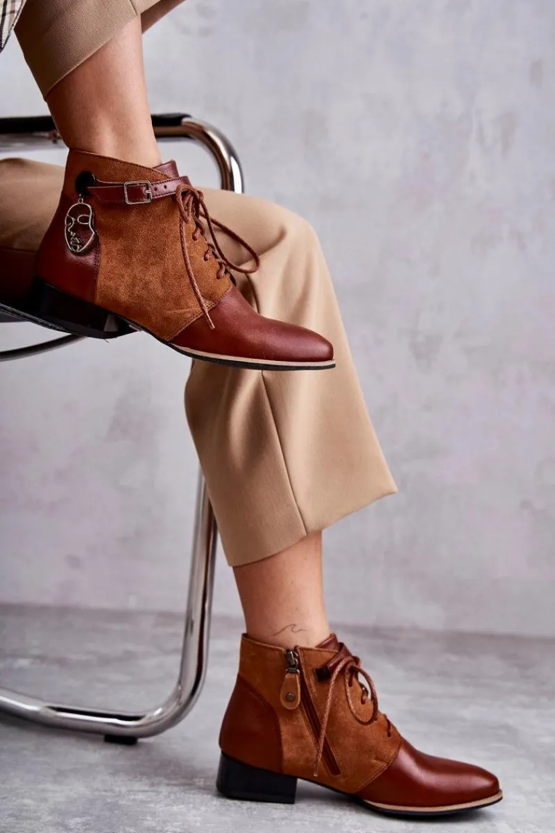 Botki Maciejka|Damskie Trapery>Maciejka Damskie Skórzane Botki Trzewiki 5743A-29 Brązowe Brązowy