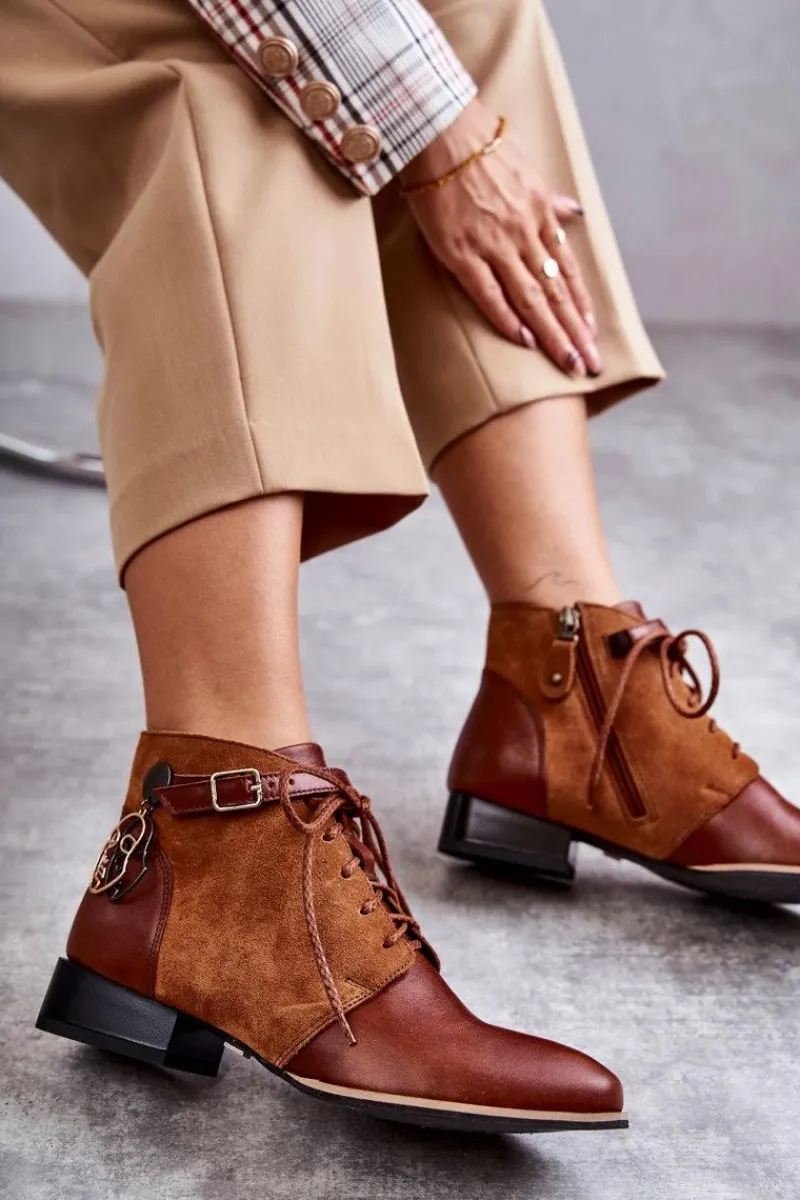 Botki Maciejka|Damskie Trapery>Maciejka Damskie Skórzane Botki Trzewiki 5743A-29 Brązowe Brązowy