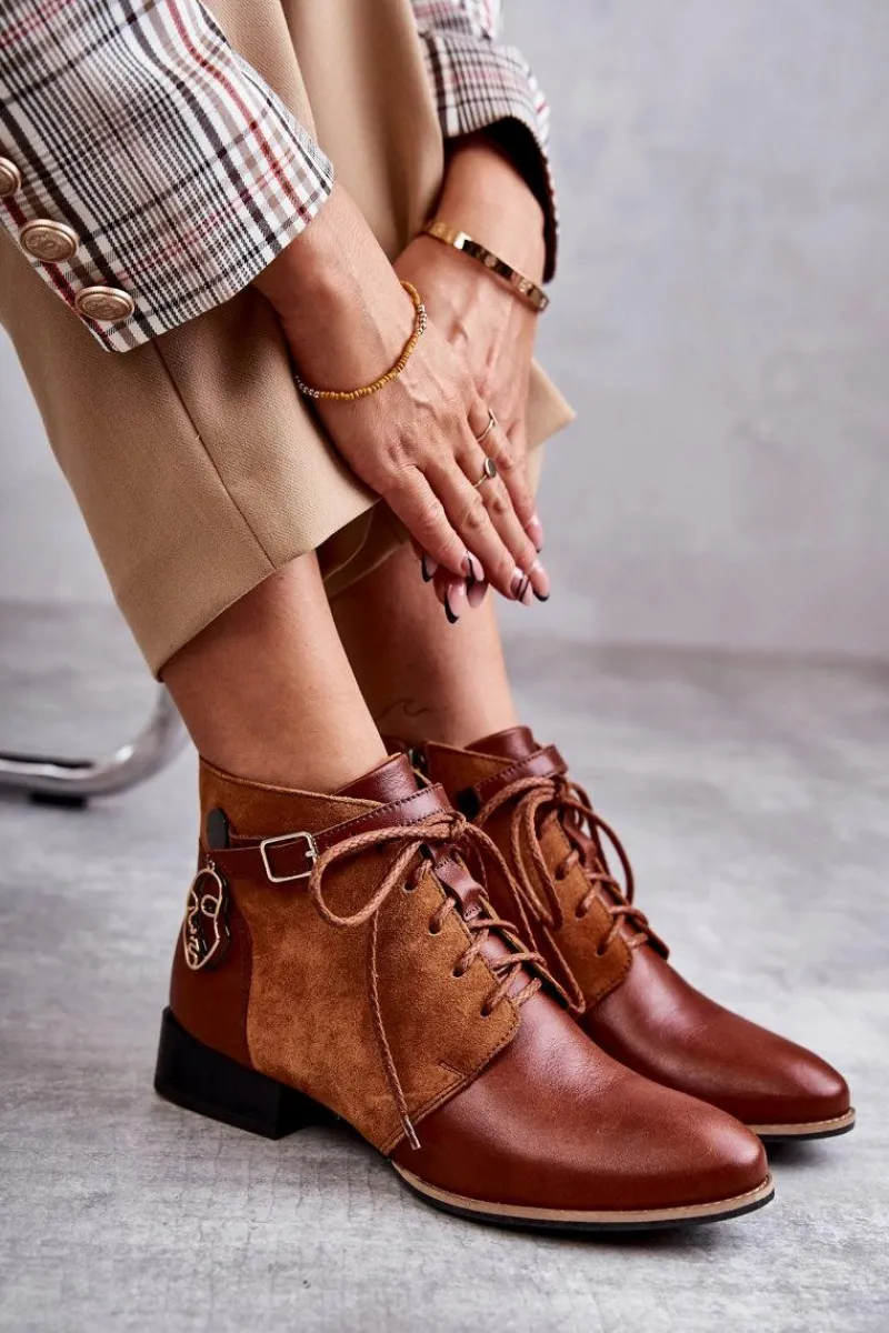 Botki Maciejka|Damskie Trapery>Maciejka Damskie Skórzane Botki Trzewiki 5743A-29 Brązowe Brązowy