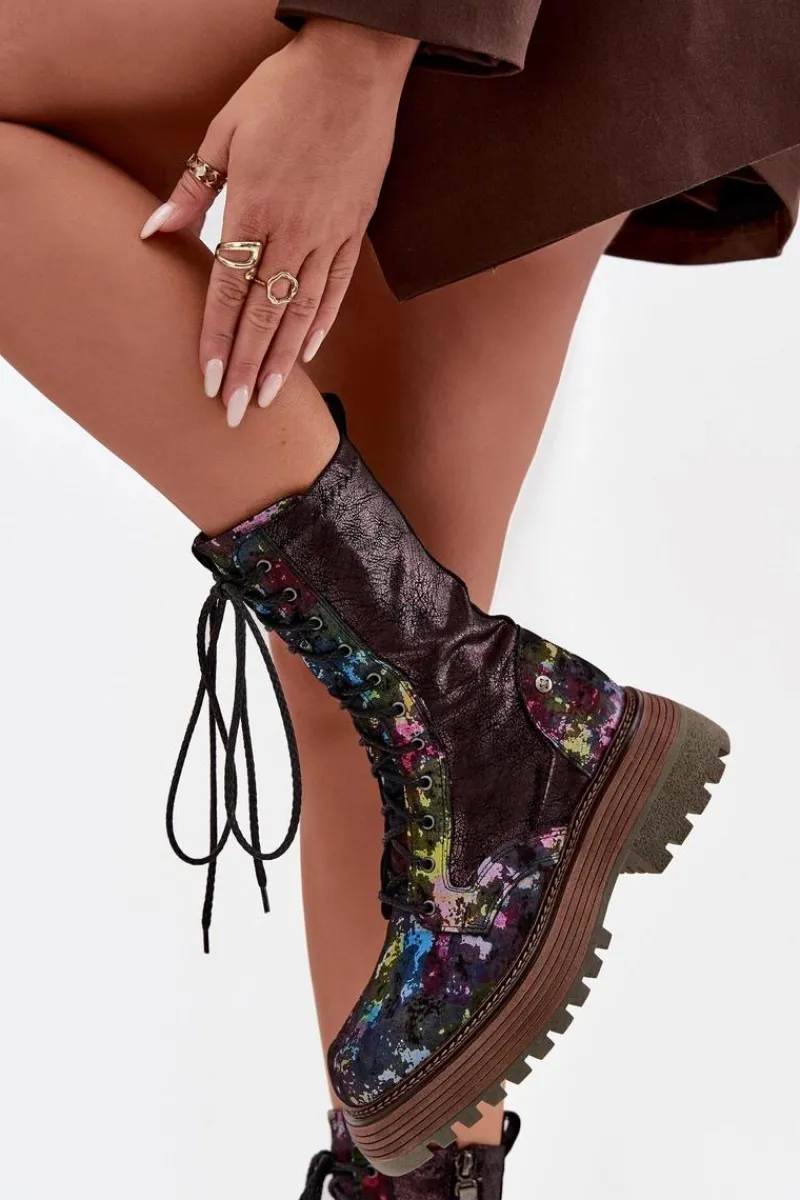 Hot Maciejka Damskie Skórzane Botki Workery 06203-39 Multikolor Wielokolorowy