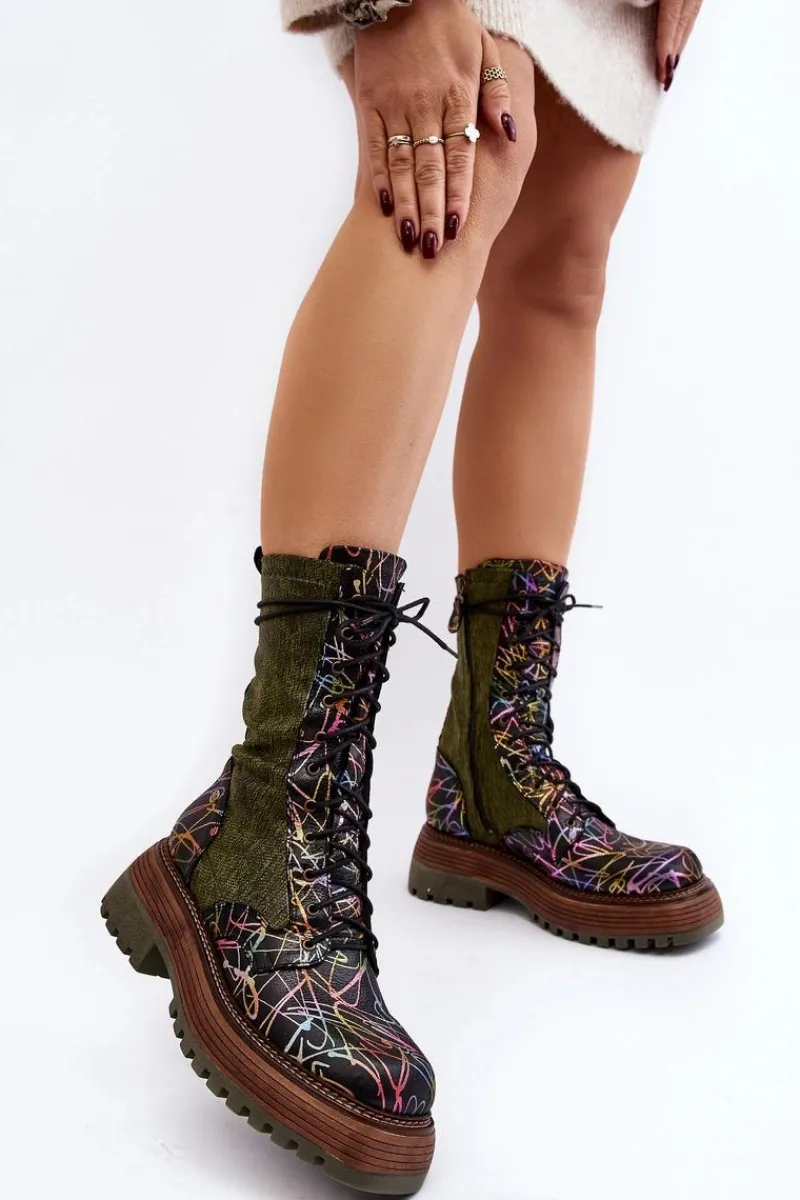 Best Maciejka Damskie Skórzane Botki Workery 06203-09 Multikolor