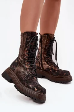 Botki Maciejka|Damskie Trapery>Maciejka Damskie Skórzane Botki Workery 06203-32 Brązowo-Złote