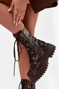 Botki Maciejka|Damskie Trapery>Maciejka Damskie Skórzane Botki Workery 06203-32 Brązowo-Złote