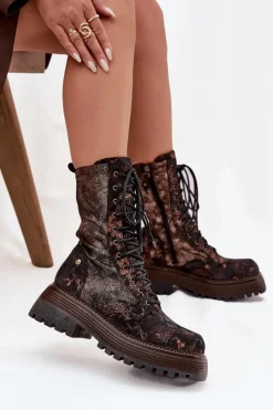 Botki Maciejka|Damskie Trapery></noscript>Maciejka Damskie Skórzane Botki Workery 06203-32 Brązowo-Złote