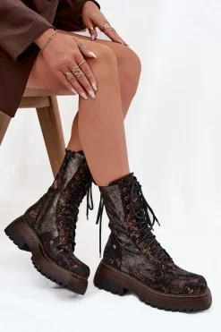 Botki Maciejka|Damskie Trapery></noscript>Maciejka Damskie Skórzane Botki Workery 06203-32 Brązowo-Złote