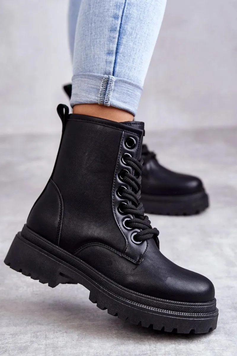 Clearance Evento Damskie Skórzane Botki Workery Czarne Denila