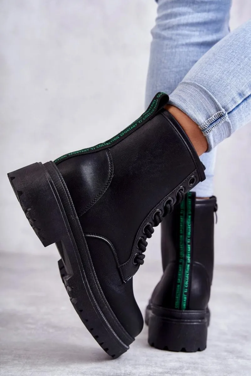 Clearance Evento Damskie Skórzane Botki Workery Czarne Denila