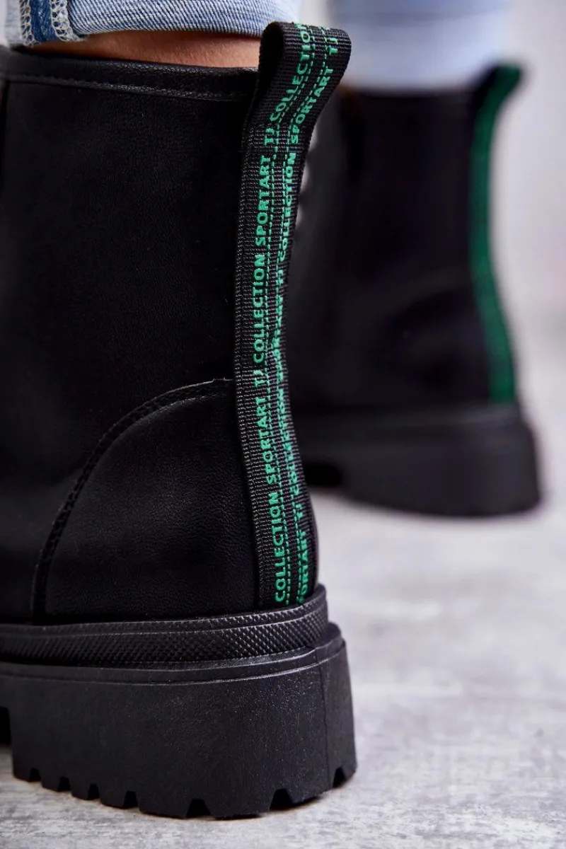 Clearance Evento Damskie Skórzane Botki Workery Czarne Denila