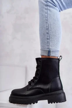 Clearance Evento Damskie Skórzane Botki Workery Czarne Denila