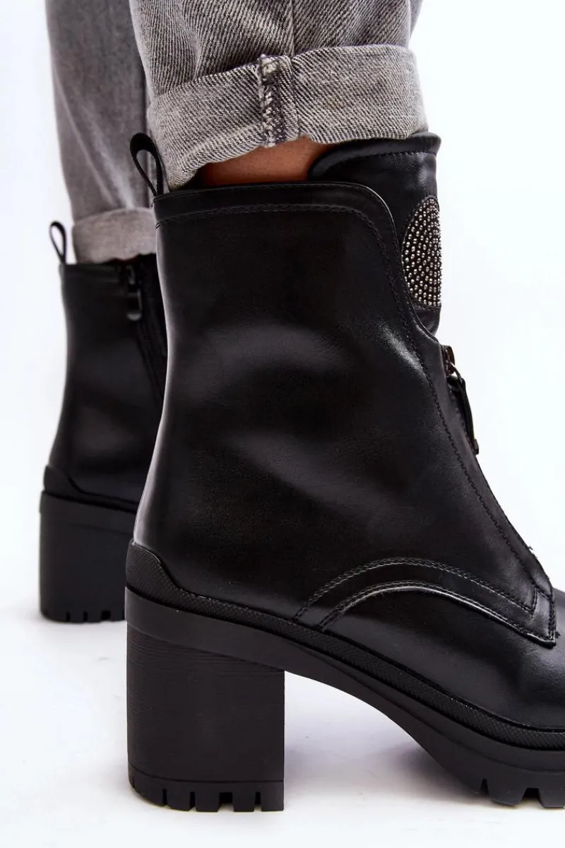 Botki Na Słupku|Czarne Botki>Buty damskie Vinceza Damskie Skórzane Botki Z Dżetami Czarne Rosie