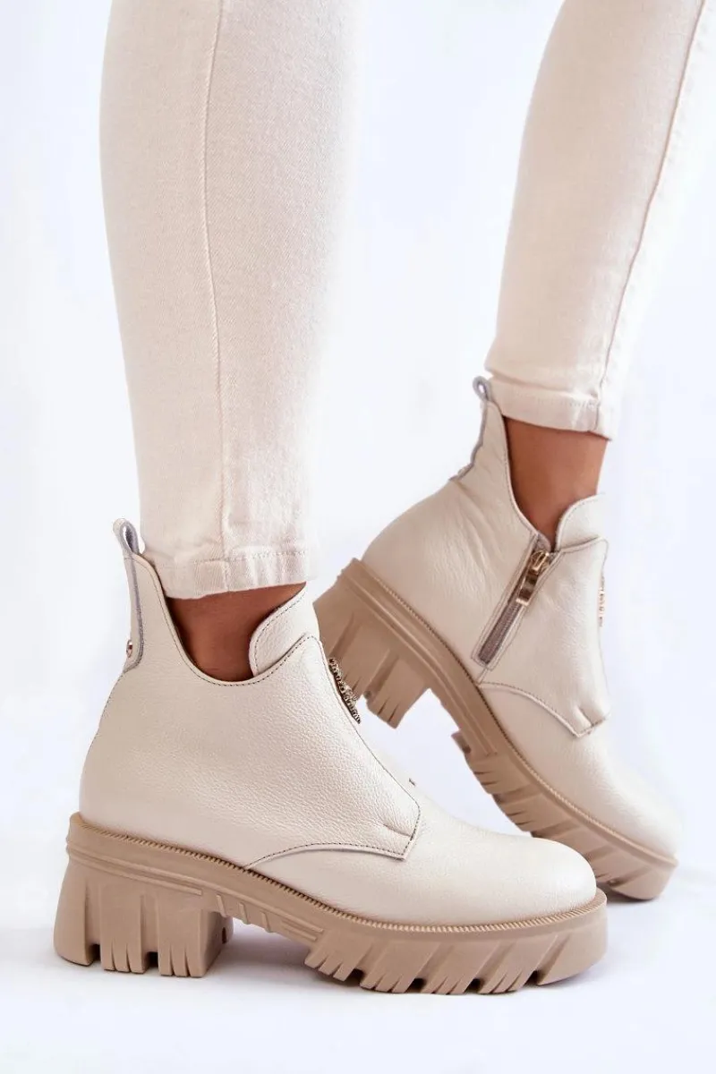 Damskie Skórzane Botki Z Ozdobą Jasnobeżowe Lemar Maley Damskie Botki Zimowe Damskie|Brązowe I Beżowe Botki