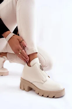 Damskie Skórzane Botki Z Ozdobą Jasnobeżowe Lemar Maley Damskie Botki Zimowe Damskie|Brązowe I Beżowe Botki