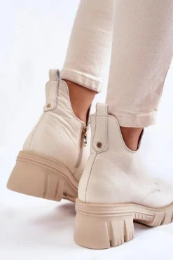 Damskie Skórzane Botki Z Ozdobą Jasnobeżowe Lemar Maley Damskie Botki Zimowe Damskie|Brązowe I Beżowe Botki