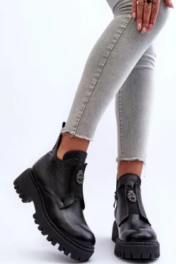 Czarne Botki|Botki Zimowe Damskie><noscript><img width=